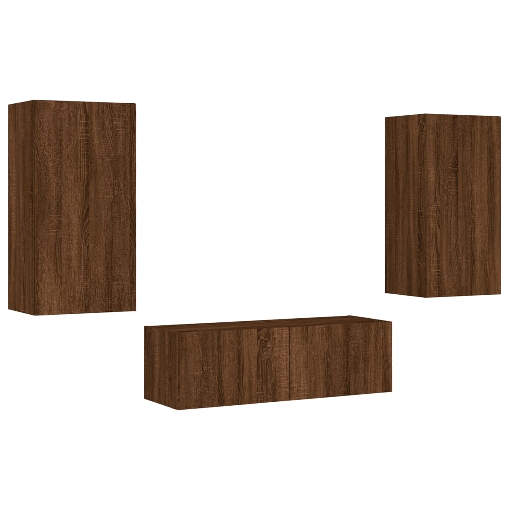vidaXL 3 Piece TV Wall Cabinets with LED Lights Brown Oak
