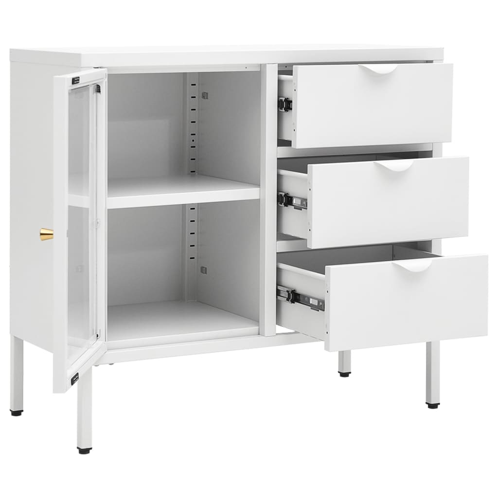 vidaXL Sideboard White 75x35x70 cm Steel and Tempered Glass