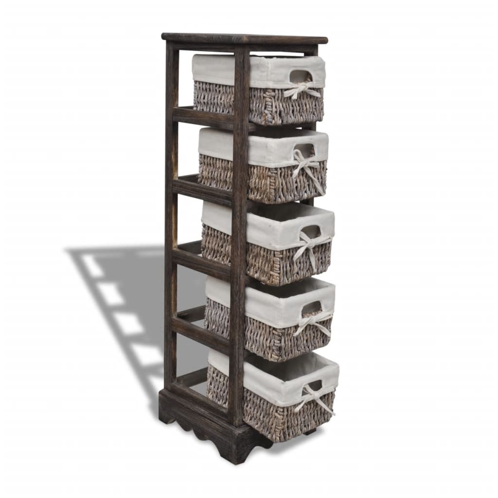 vidaXL Wooden Storage Rack 5 Weaving Baskets Brown