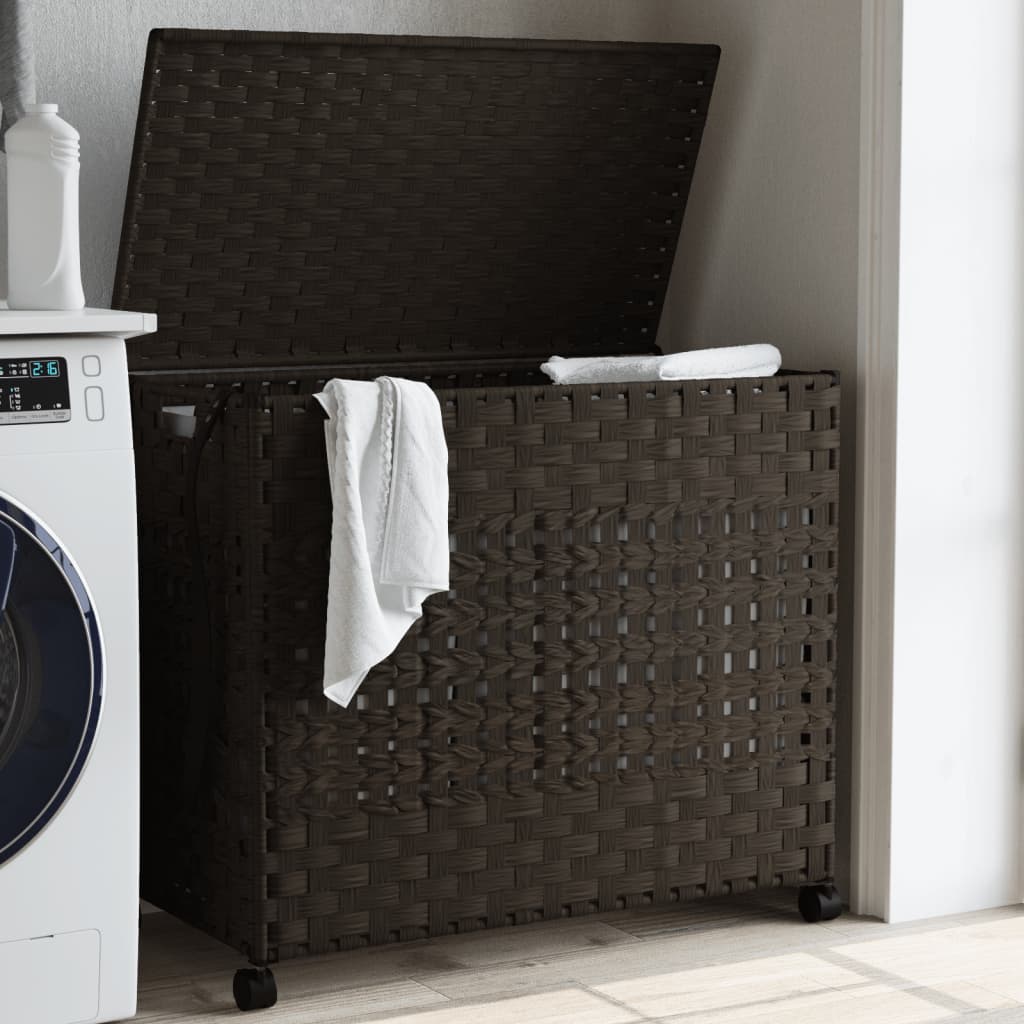 vidaXL Laundry Basket with Wheels Dark Brown 66x35x60 cm Rattan
