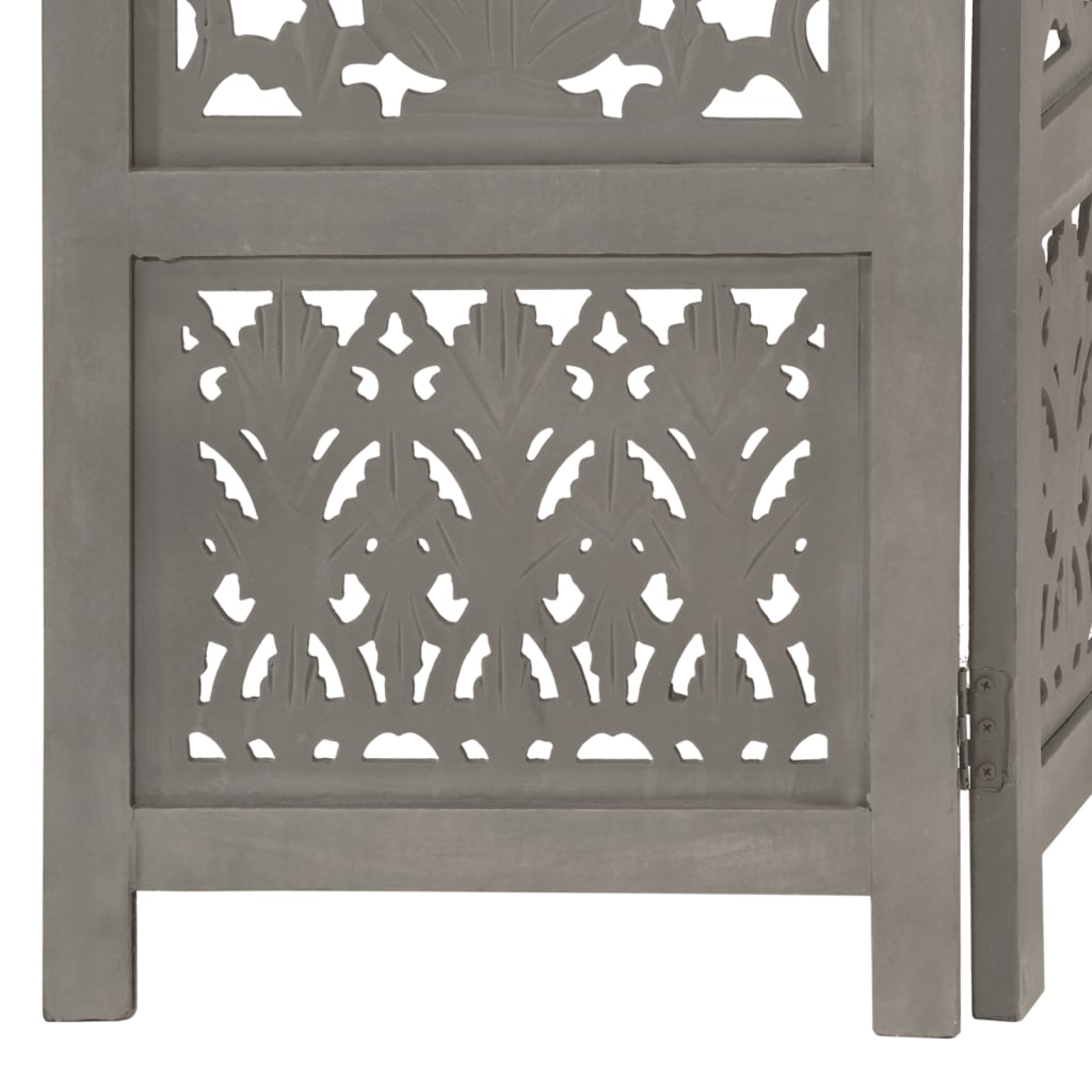 vidaXL Hand Carved 5-Panel Room Divider Grey 200x165 cm Solid Mango Wood