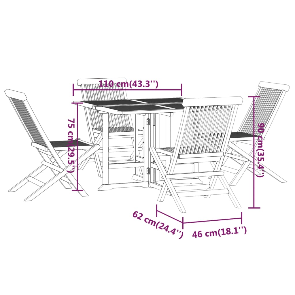 vidaXL 5 Piece Folding Outdoor Dining Set Solid Wood Teak