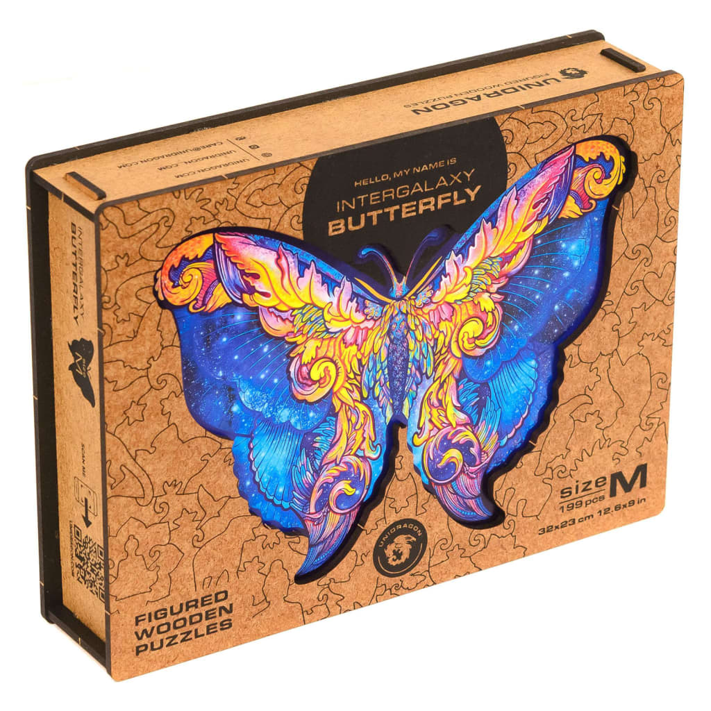 UNIDRAGON 199 Piece Wooden Jigsaw Puzzle Intergalaxy Butterfly Medium 32x23 cm