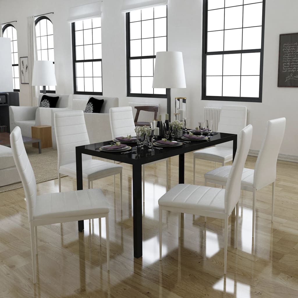 vidaXL 7 Piece Dining Table Set Black and White