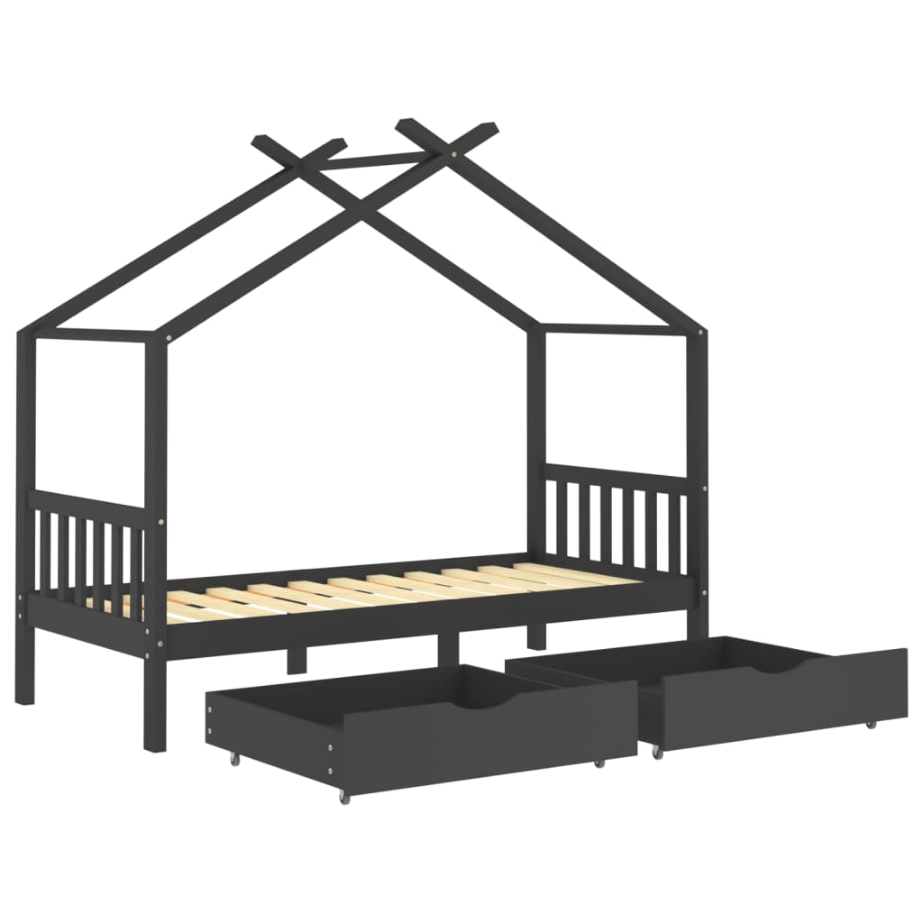 vidaXL Kids Bed Frame with Drawers Dark Grey Solid Pine Wood 90x200cm
