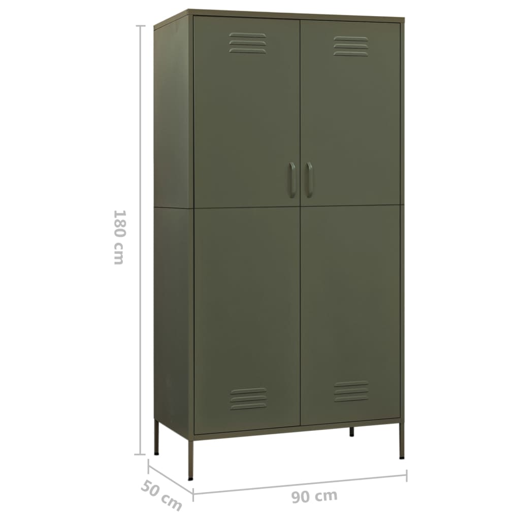 vidaXL Wardrobe Olive Green 90x50x180 cm Steel | vidaXL.ie