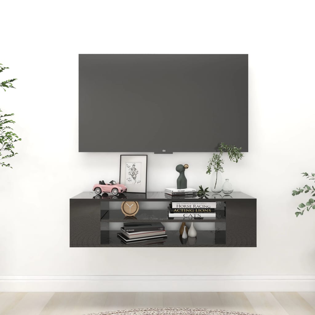 vidaXL Hanging TV Cabinet High Gloss Black 100x30x26.5 cm Engineered Wood