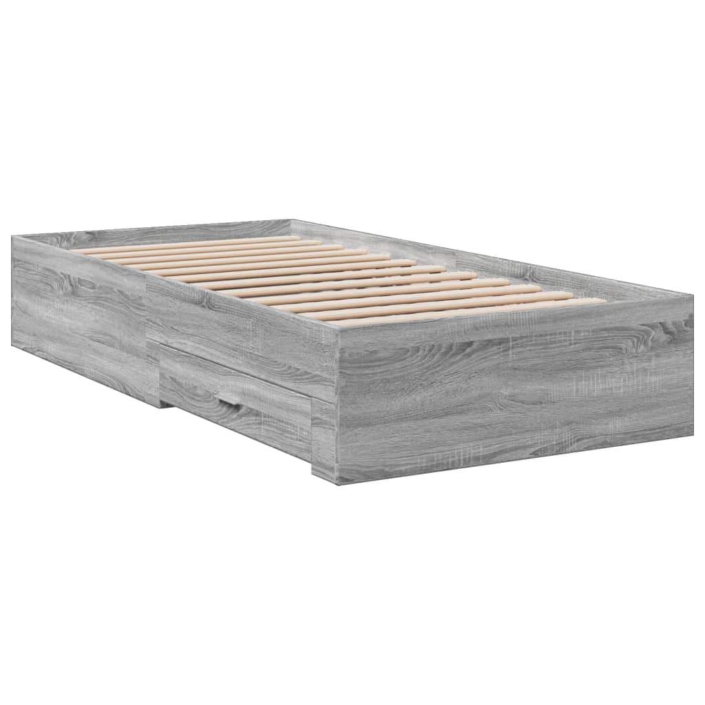 vidaXL Bed Frame with Drawers Grey Sonoma 90x200 cm Engineered Wood