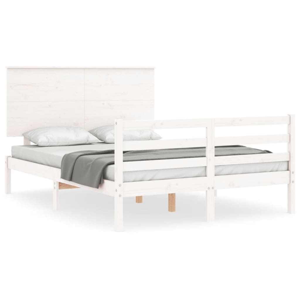 vidaXL Bed Frame with Headboard White 140x200 cm Solid Wood | vidaXL.ie