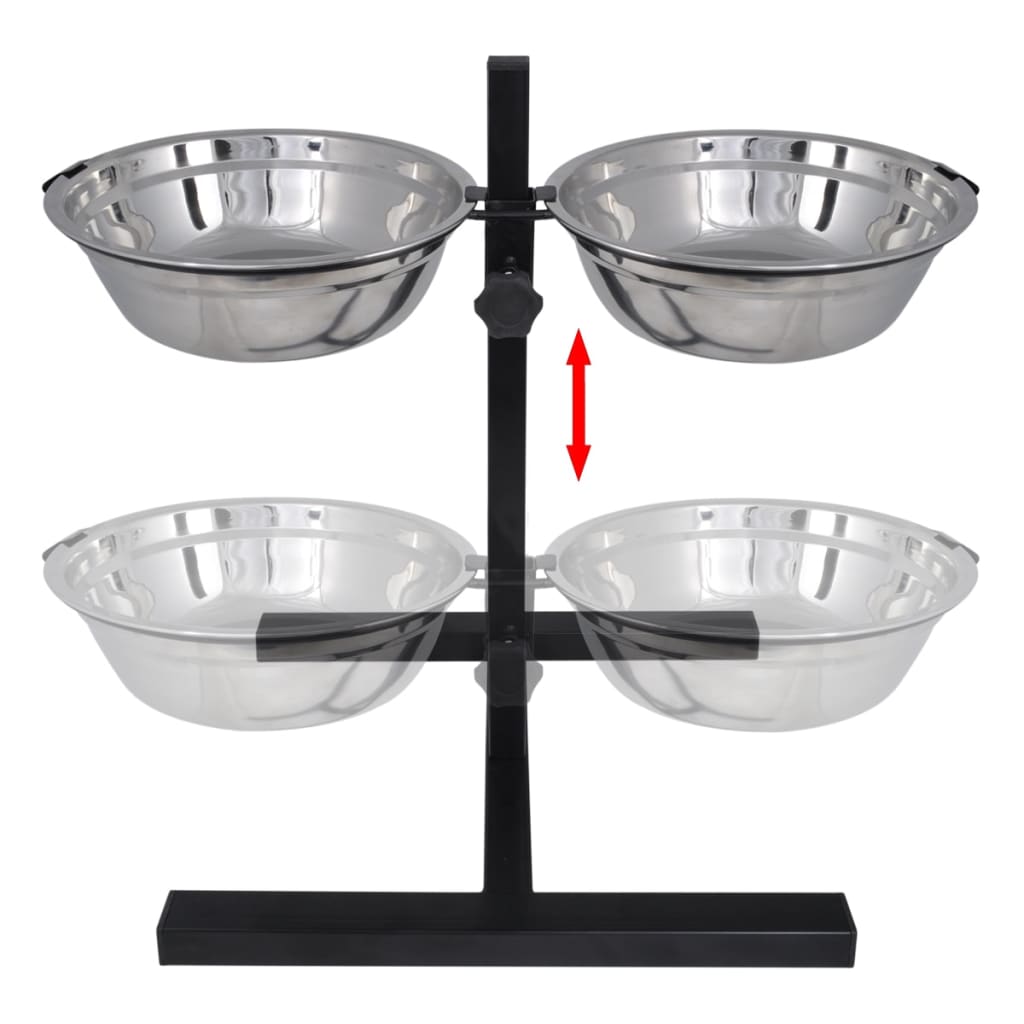 vidaXL Adjustable Double Diner Pet Dog Feeding Stand & 2 x 2.6L Stainless Steel Bowls