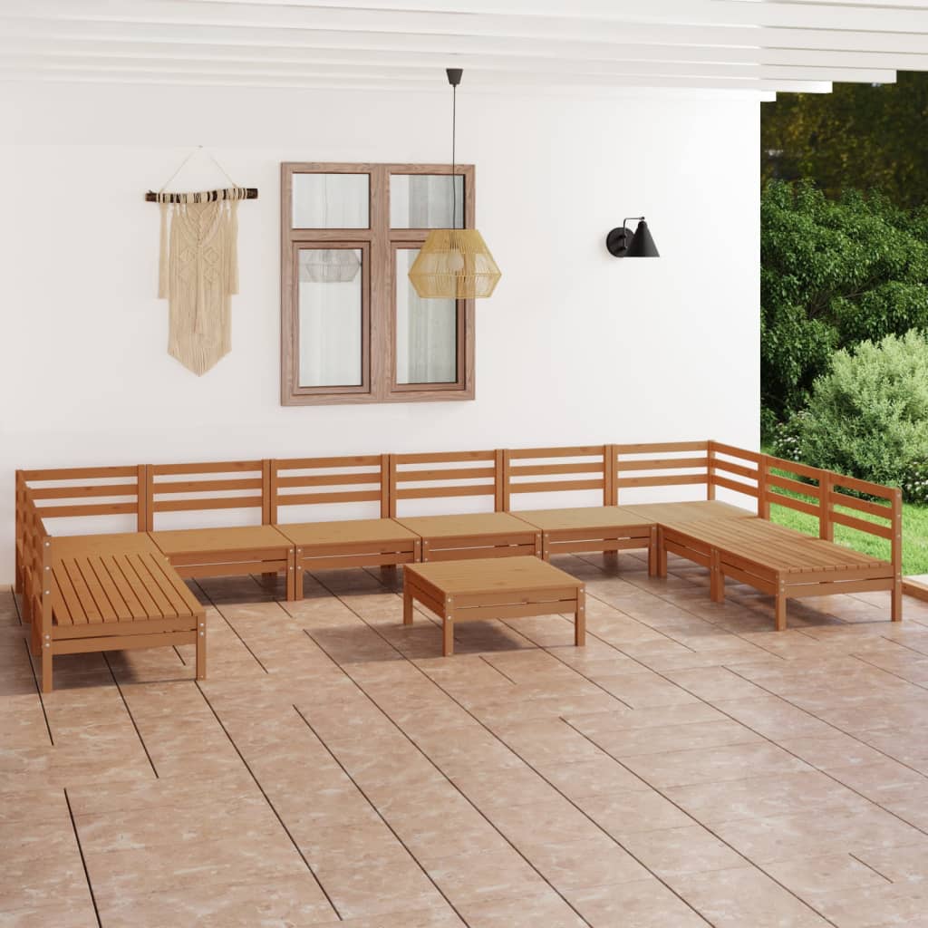 vidaXL 11 Piece Garden Lounge Set Honey Brown Solid Wood Pine