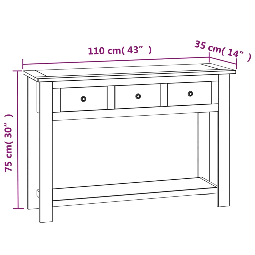 vidaXL Console Table 110x35x75 cm Solid Oak Wood