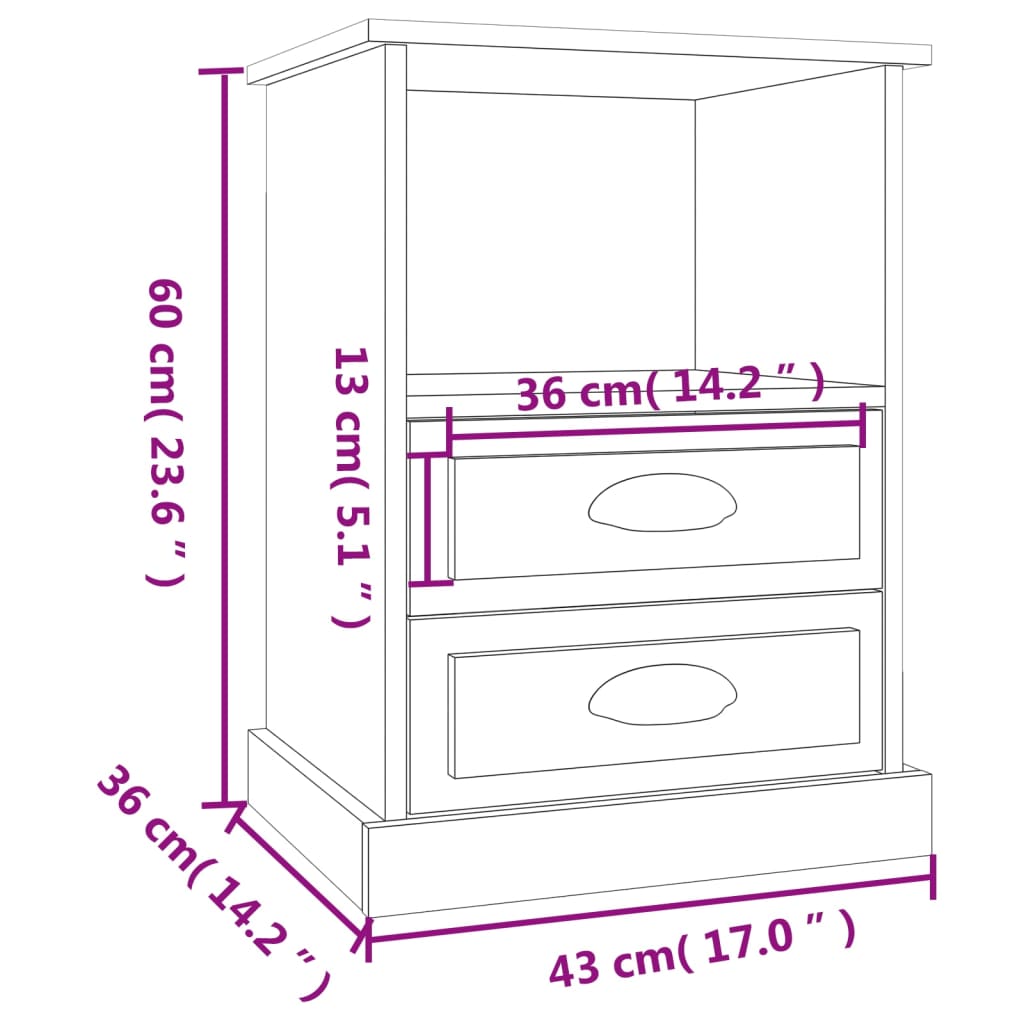 vidaXL Bedside Cabinet Smoked Oak 43x36x60 cm