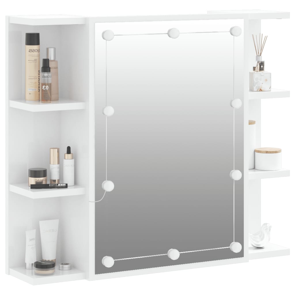 vidaXL Mirror Cabinet with LED High Gloss White 70x16.5x60 cm