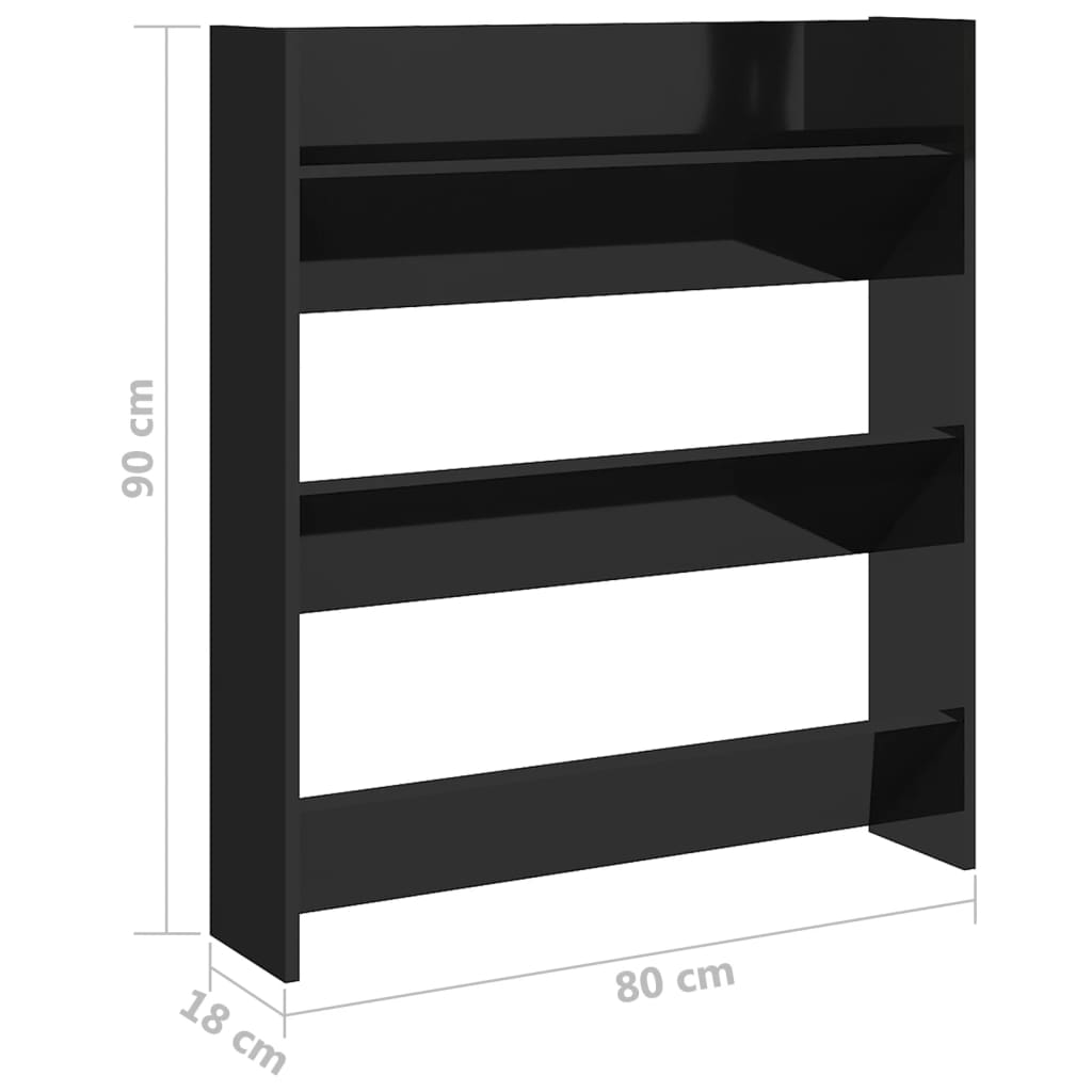 vidaXL Wall Shoe Cabinets 2 pcs High Gloss Black 80x18x90cm Engineered Wood