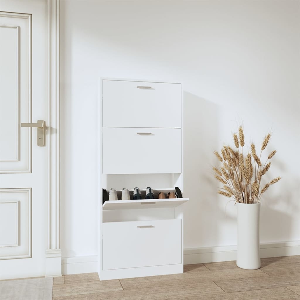 vidaXL Shoe Cabinet White 59x17x150 cm Engineered Wood