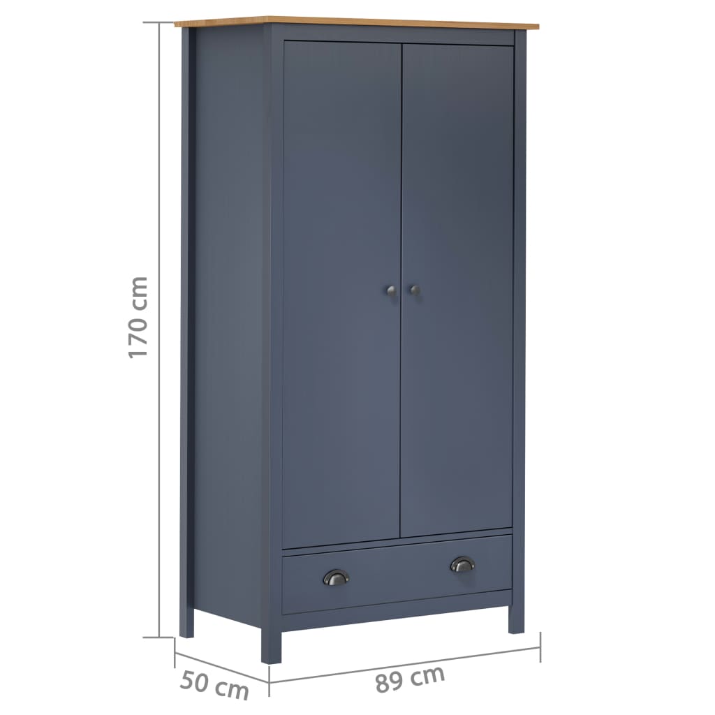 vidaXL 2-Door Wardrobe Hill Grey 89x50x170 cm Solid Pine Wood