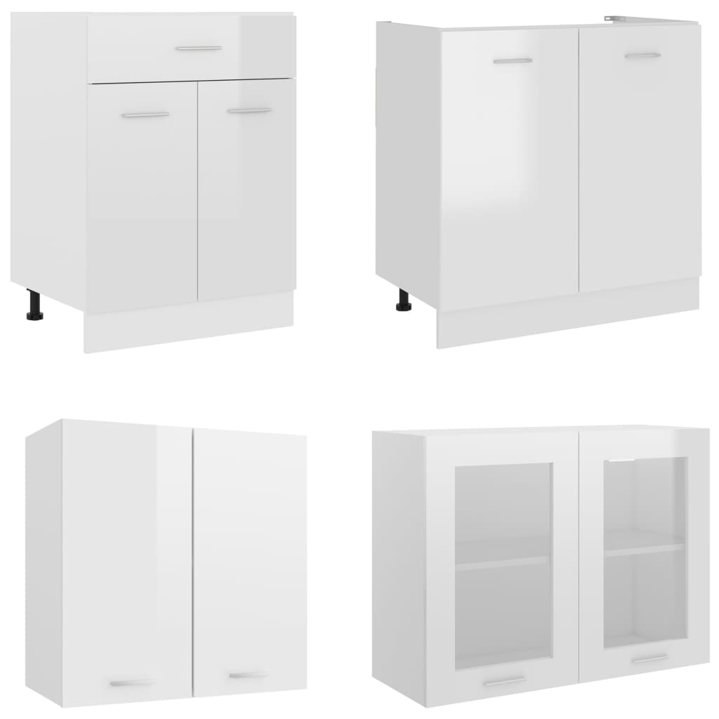 vidaXL 4 Piece Kitchen Cabinet Set High Gloss White Engineered Wood
