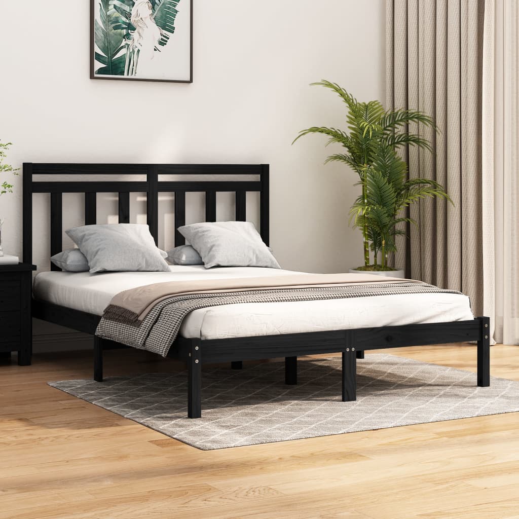 vidaXL Bed Frame Black Solid Wood 160x200 cm