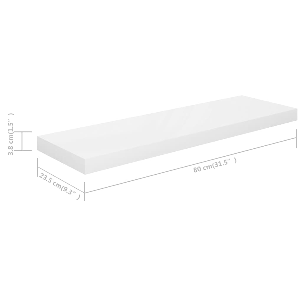 vidaXL Floating Wall Shelves 4 pcs High Gloss White 80x23.5x3.8 cm MDF
