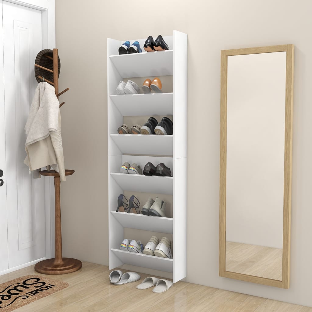 vidaXL Wall Shoe Cabinets 2 pcs White 60x18x90 cm Engineered Wood
