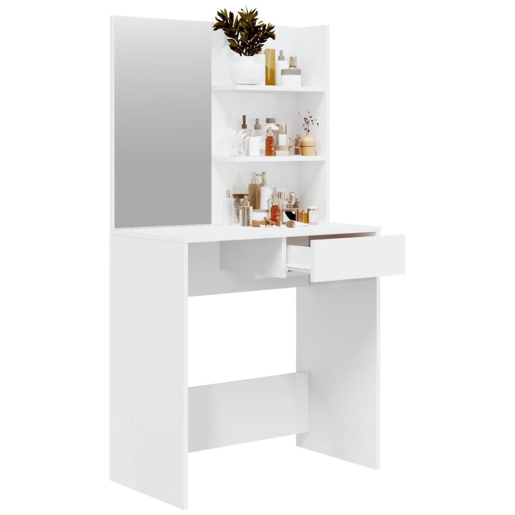 vidaXL Dressing Table with Mirror High Gloss White 74.5x40x141 cm