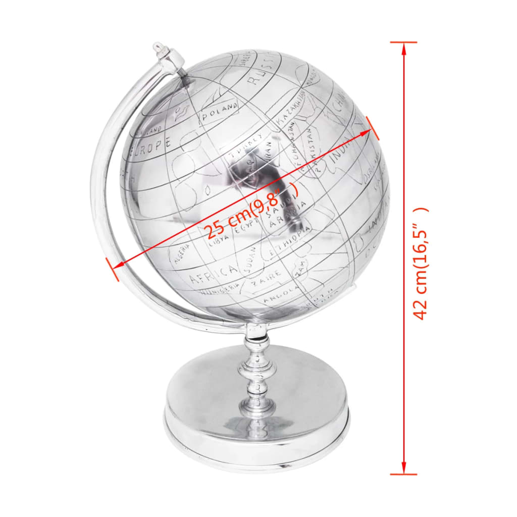 vidaXL Globe with Stand Aluminium Silver 42 cm