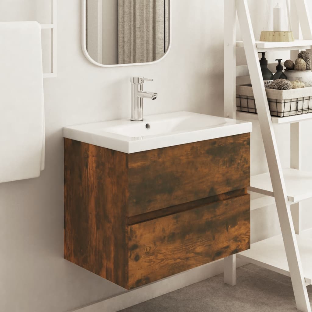 vidaXL Sink Cabinet Smoked Oak 60x38.5x45 cm Engineered Wood