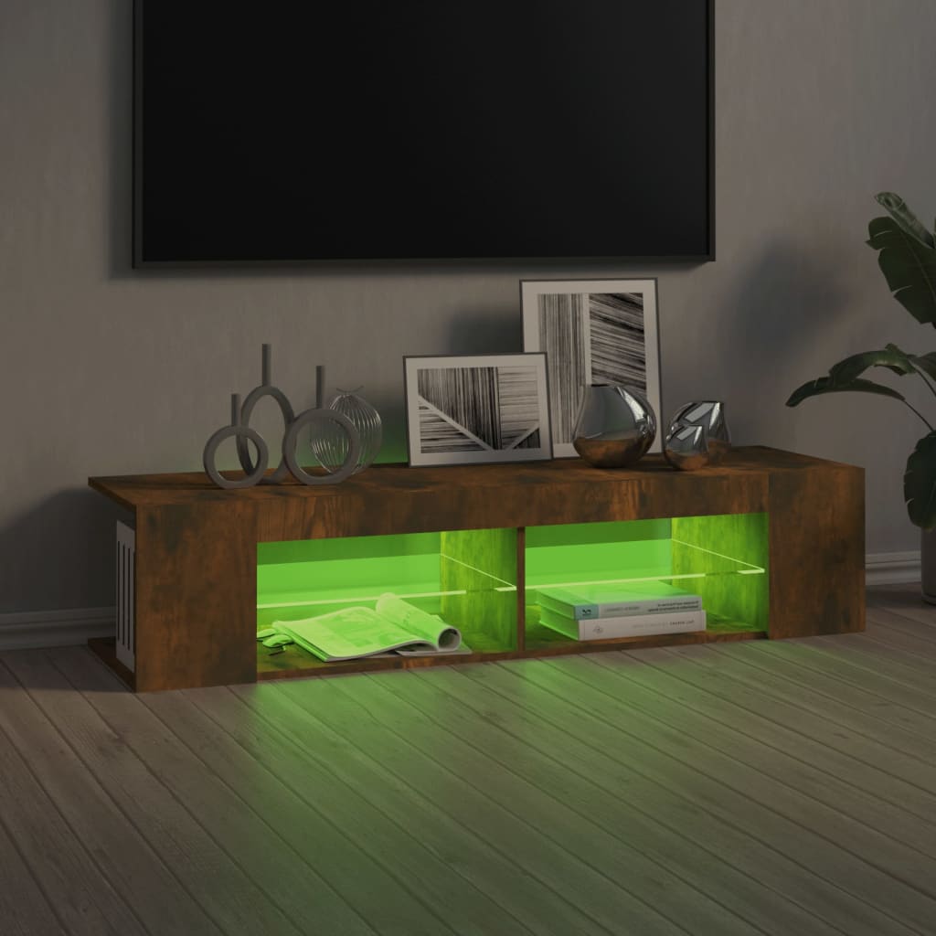 vidaXL TV Cabinet with LED Lights Smoked Oak 135x39x30 cm