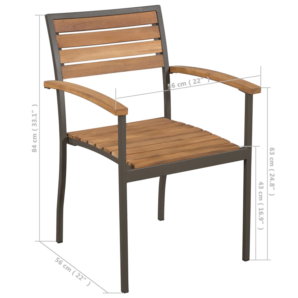 vidaXL Stackable Outdoor Chairs 2 pcs Solid Acacia Wood and Steel
