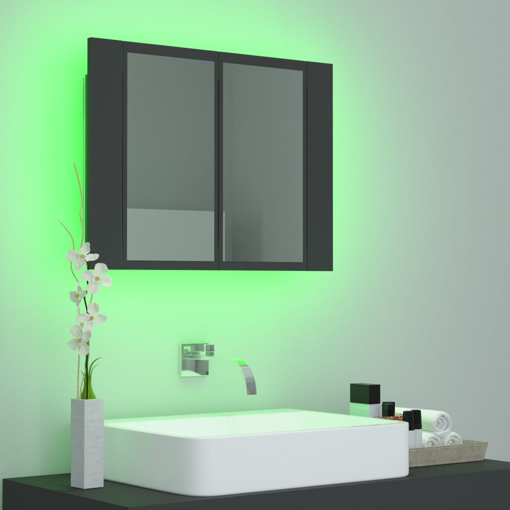 vidaXL LED Bathroom Mirror Cabinet Grey 60x12x45 cm Acrylic