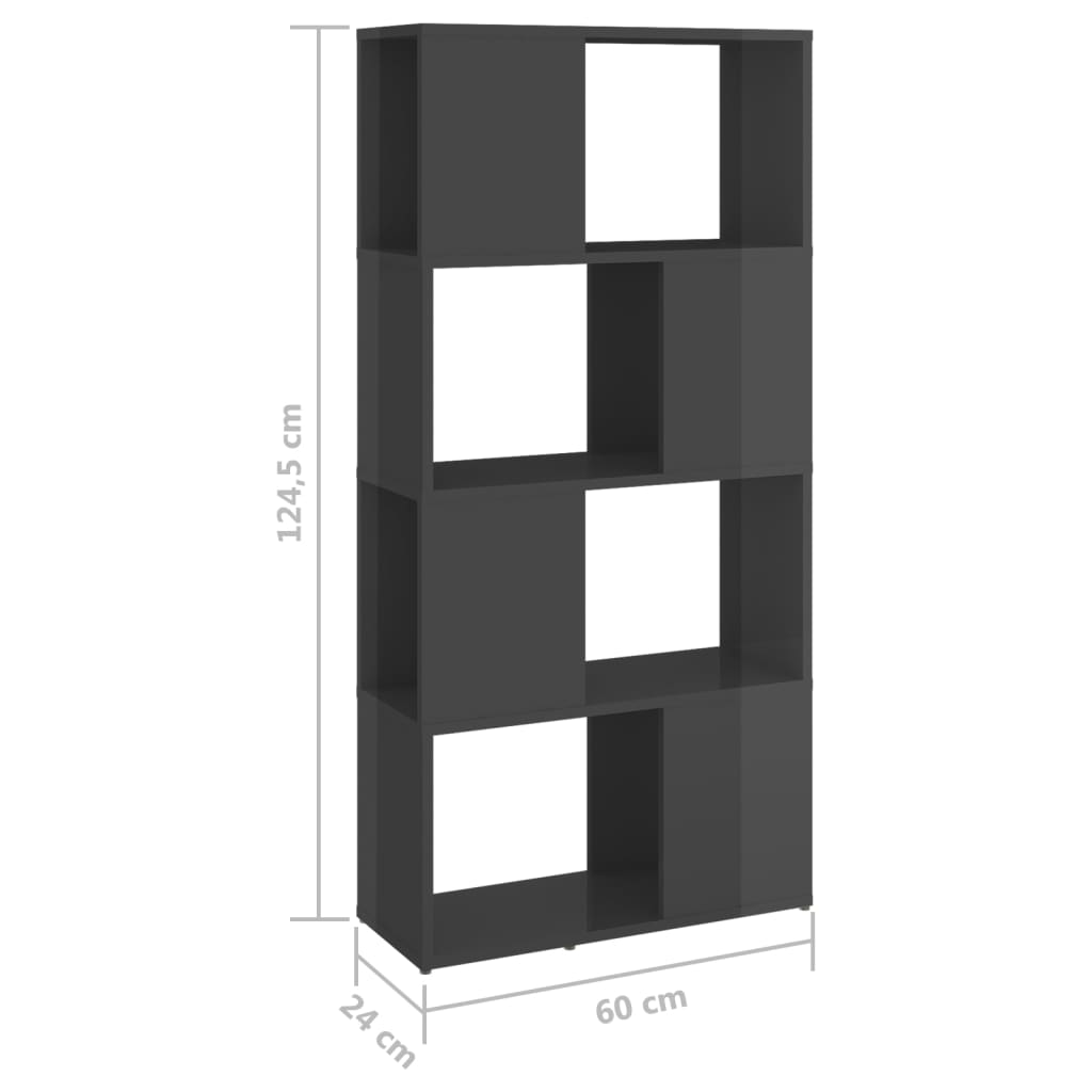 vidaXL Book Cabinet Room Divider High Gloss Grey 60x24x124.5 cm