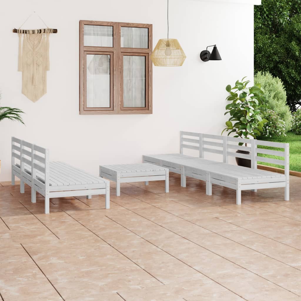 vidaXL 8 Piece Garden Lounge Set White Solid Pinewood
