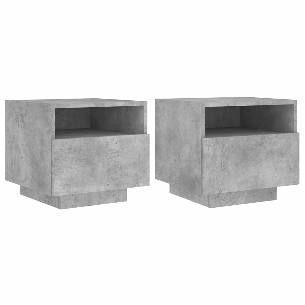 vidaXL Bedside Cabinets with LED Lights 2 pcs Concrete Grey 40x39x37 cm