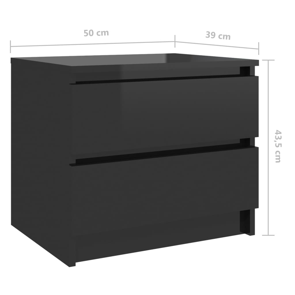 vidaXL Bed Cabinet High Gloss Black 50x39x43.5 cm Engineered Wood