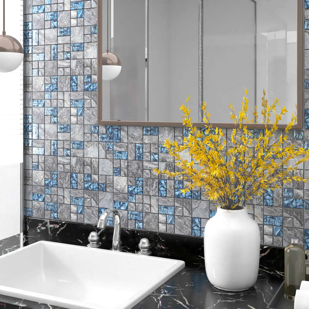 vidaXL Mosaic Tiles 11 pcs Grey and Blue 30x30 cm Glass