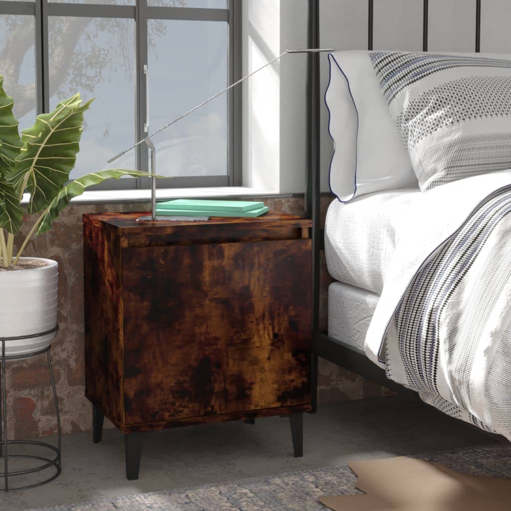 vidaXL Bed Cabinets with Metal Legs Smoked Oak 40x30x50 cm