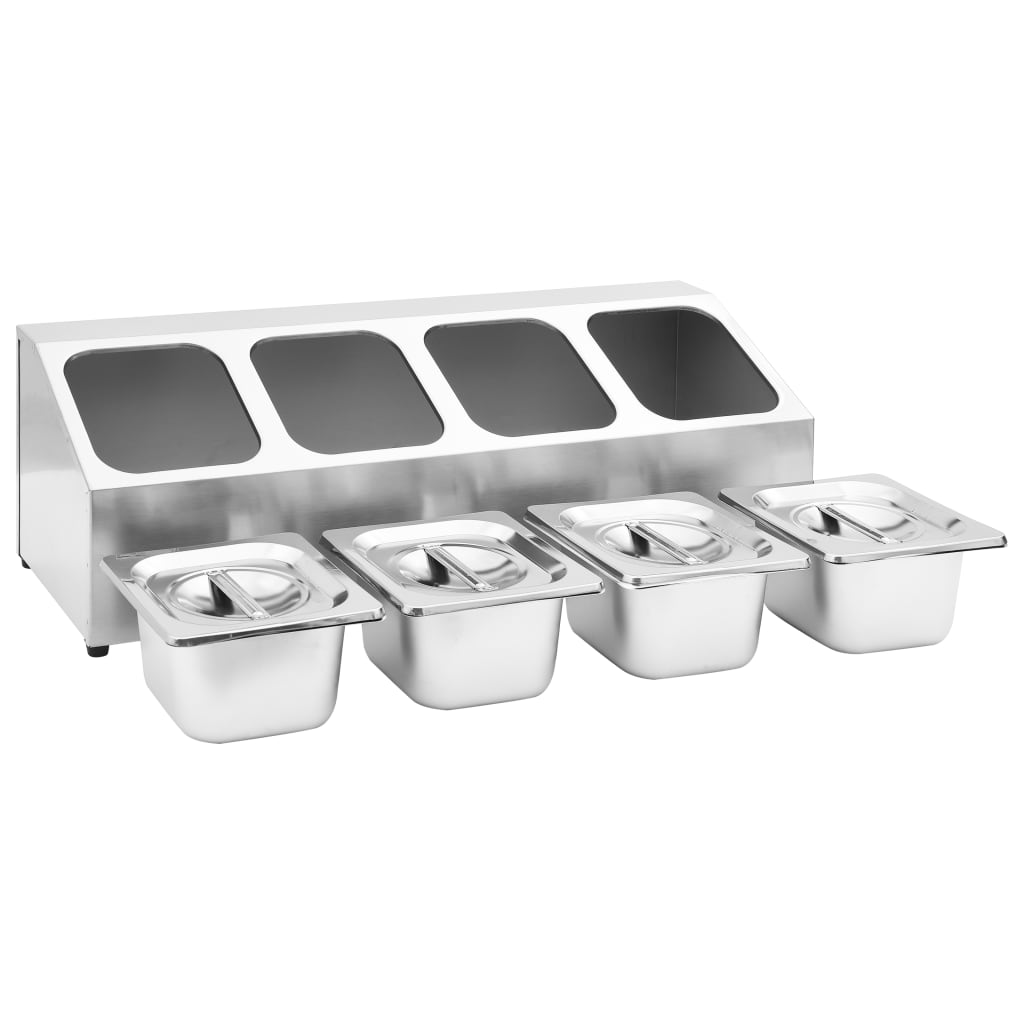 vidaXL Gastronorm Container Holder with 4 GN 1/6 Pan Stainless Steel