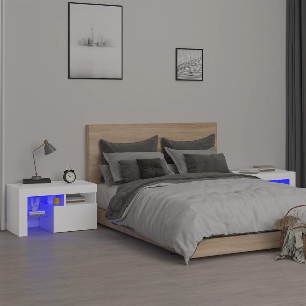 vidaXL Bedside Cabinets 2 pcs with LED Lights White 70x36.5x40 cm
