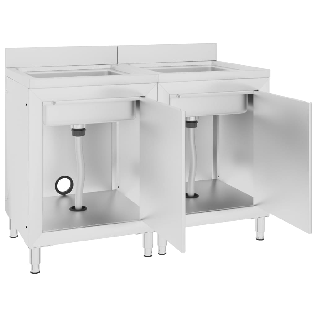 vidaXL Commercial Kitchen Sink Cabinets 2 pcs Stainless Steel