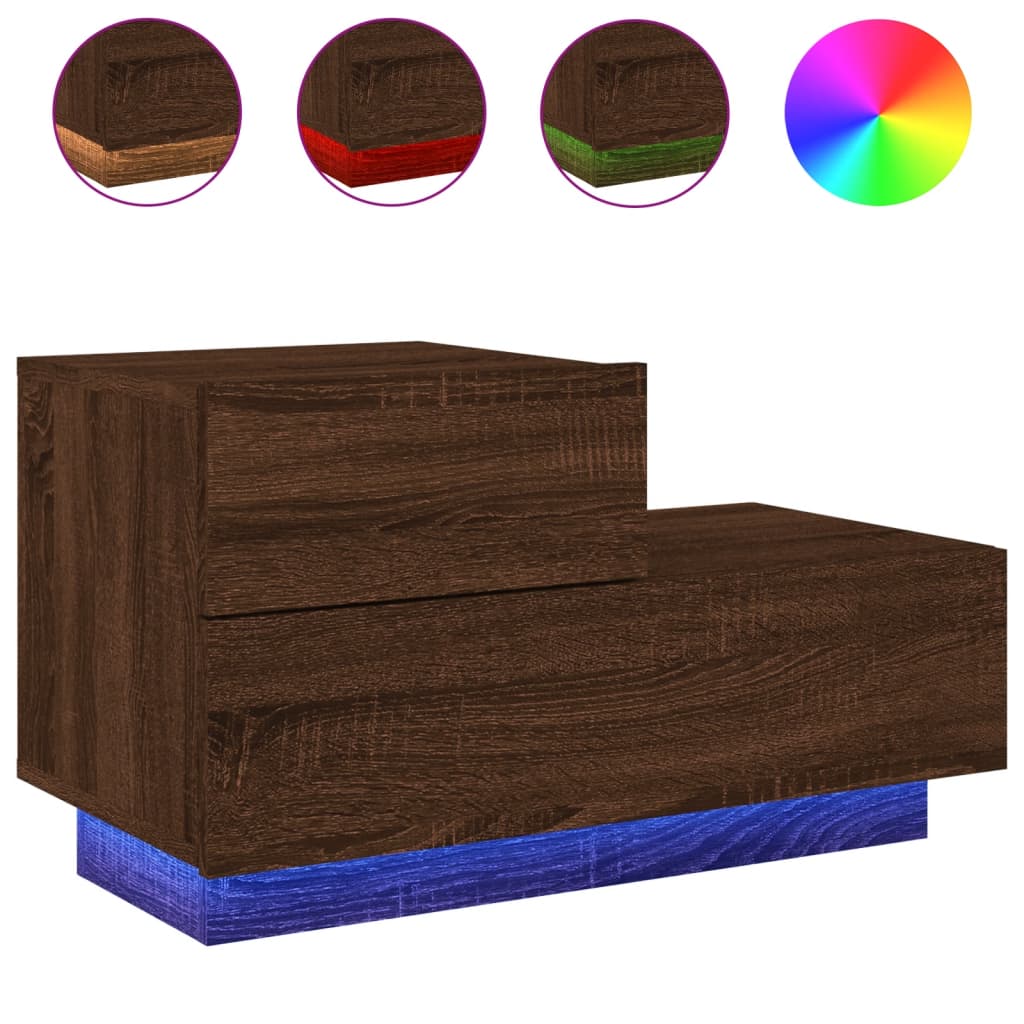 vidaXL Bedside Cabinet with LED Lights Brown Oak 70x36x40.5 cm