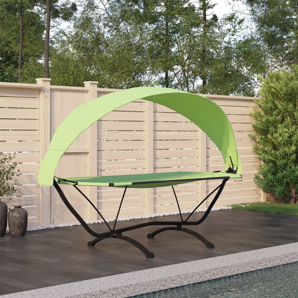 vidaXL Outdoor Lounge Bed with Canopy Green Steel and Oxford Fabric