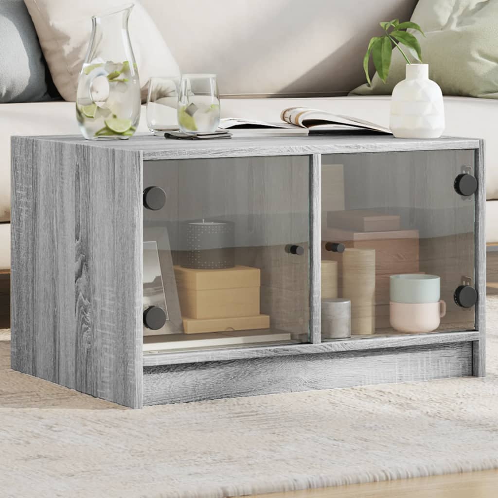 vidaXL Coffee Table with Glass Doors Grey Sonoma 68x50x42 cm