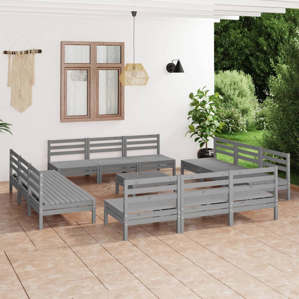 vidaXL 13 Piece Garden Lounge Set Grey Solid Pinewood