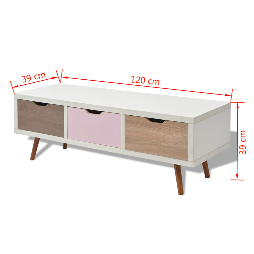 vidaXL TV Cabinet with 3 Drawers 120x39x39 cm White