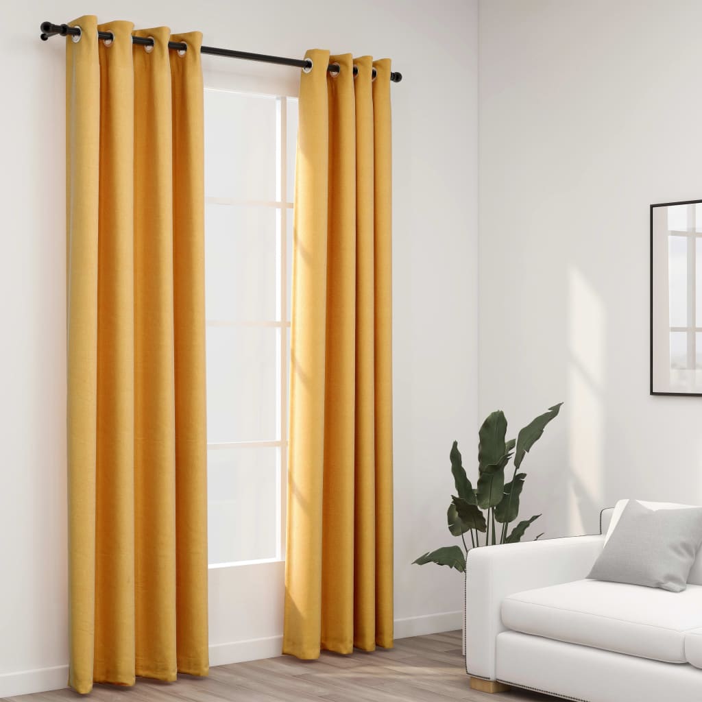 vidaXL Linen-Look Blackout Curtains with Grommets 2pcs Yellow 140x245cm