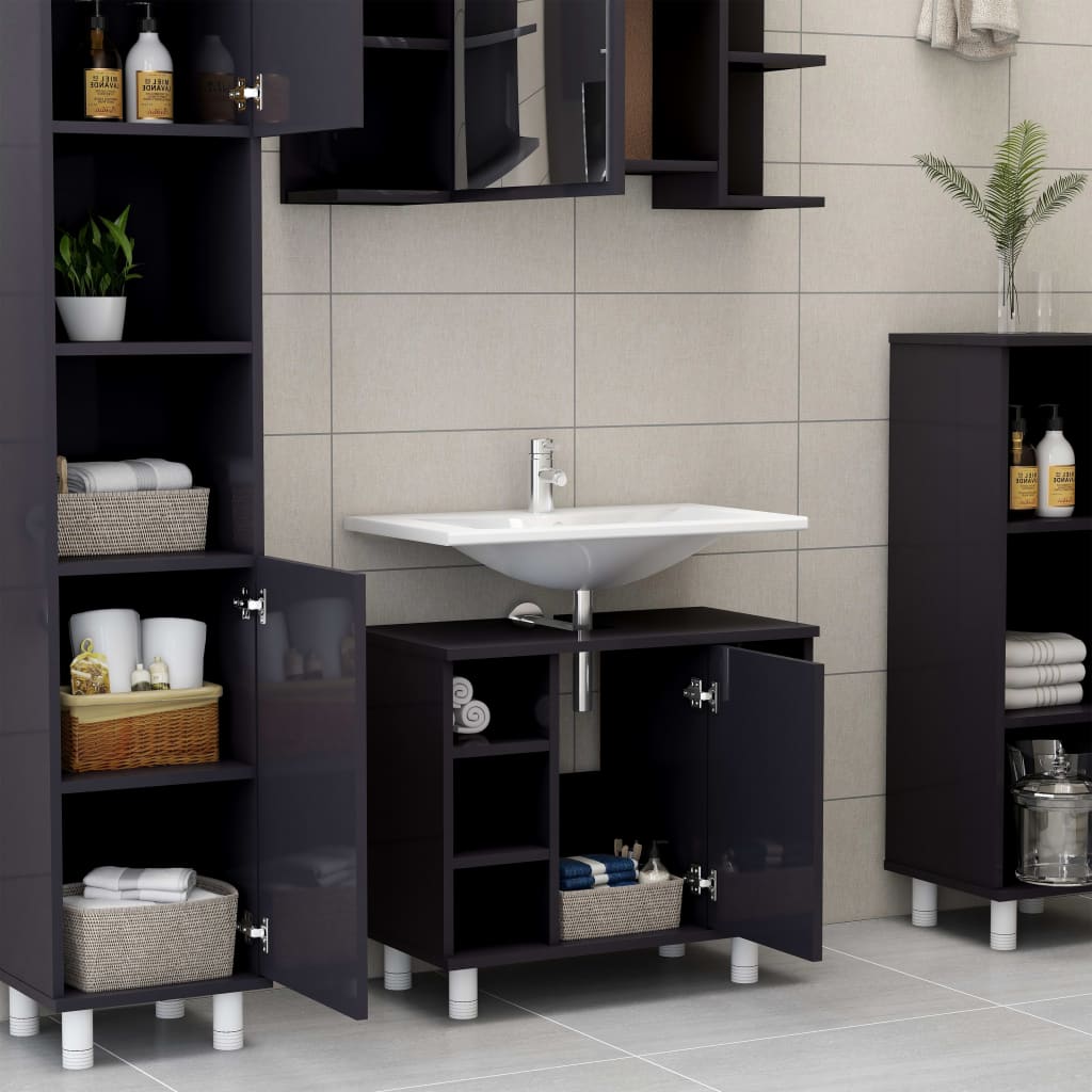 vidaXL Bathroom Cabinet High Gloss Grey 60x32x53.5 cm Engineered Wood