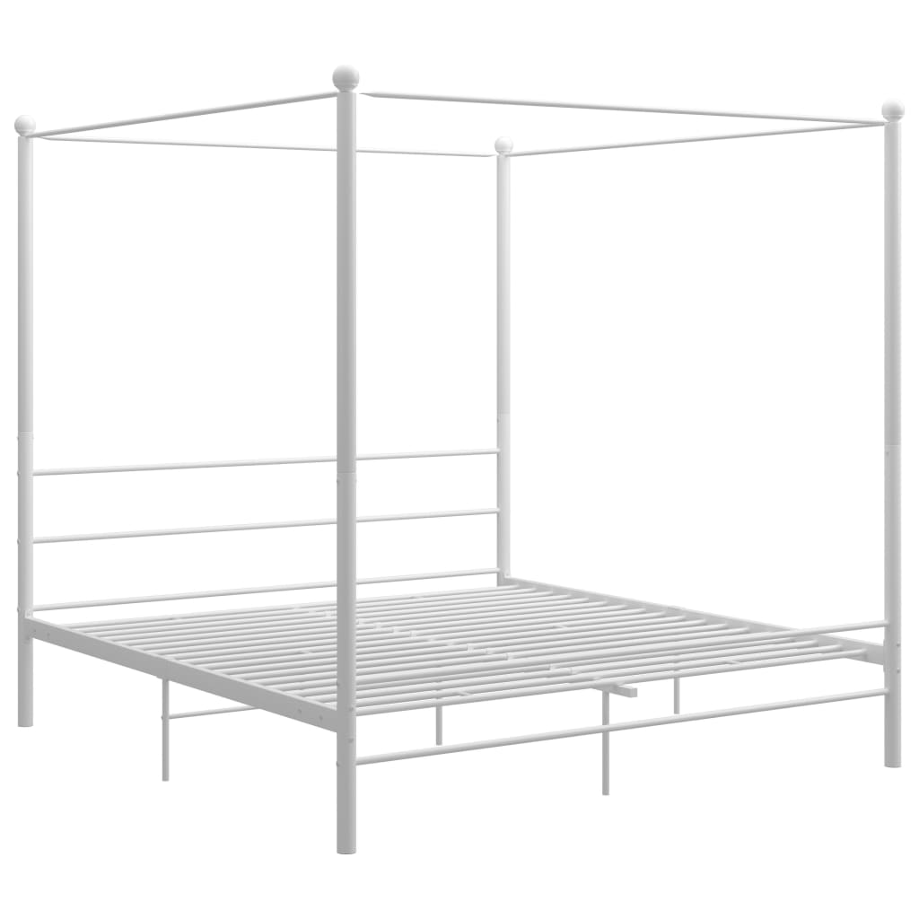vidaXL Canopy Bed Frame White Metal 180x200 cm Super King