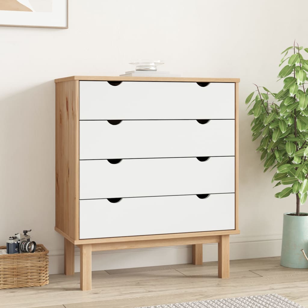 vidaXL Drawer Cabinet OTTA Brown&White 76.5x39.5x90cm Solid Wood Pine