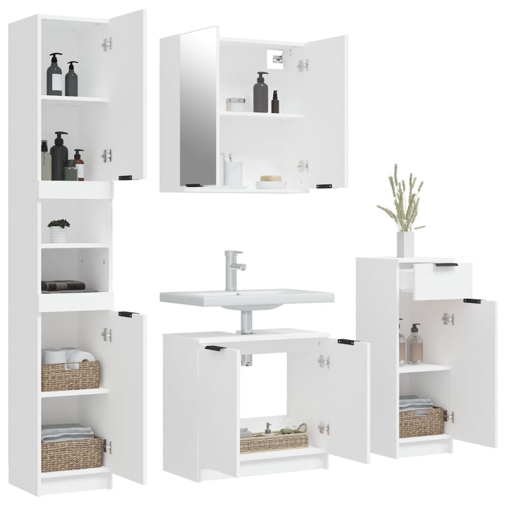 vidaXL 4 Piece Bathroom Cabinet Set White Engineered Wood